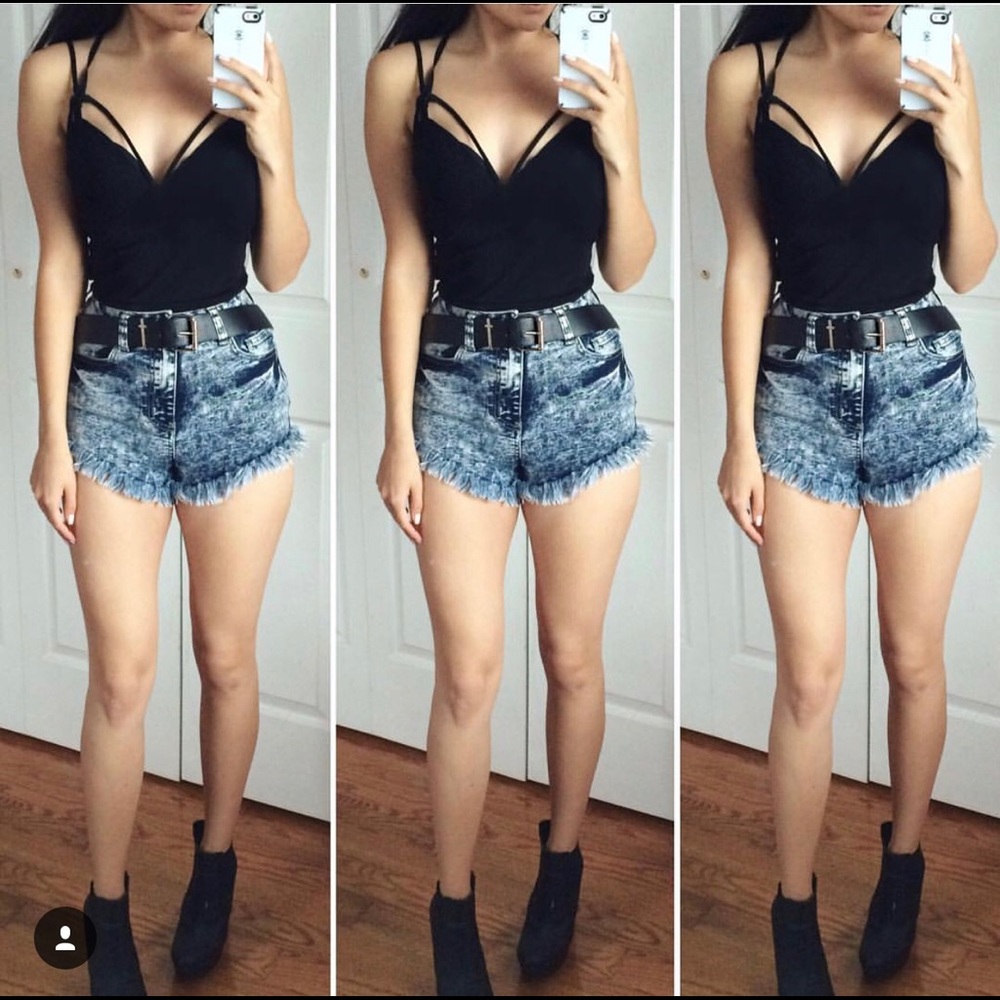 High waisted acid jean shorts